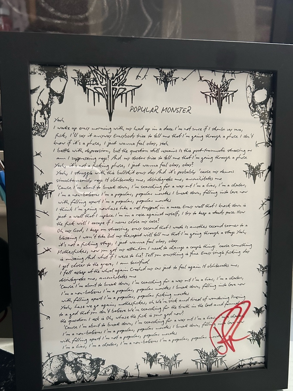 Framed 'Popular Monster' Lyric Art Print - Black Frame